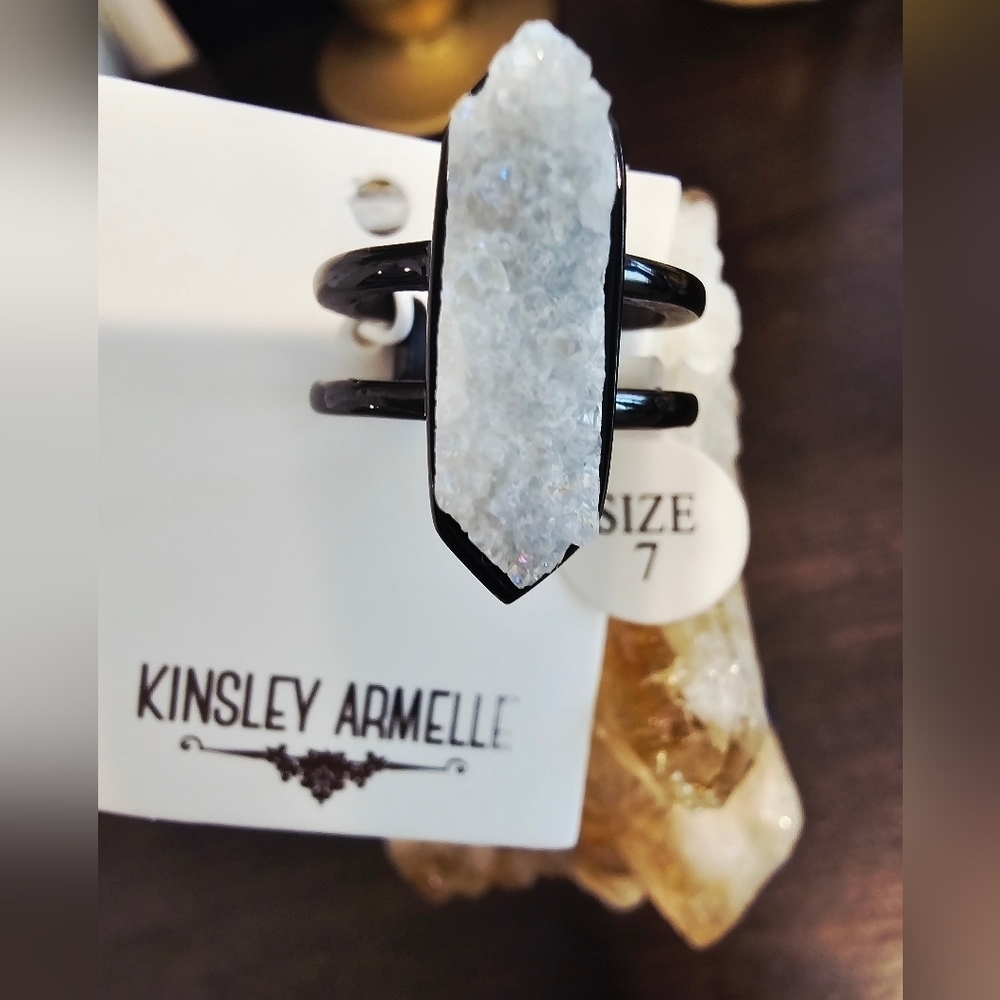 Kinsley Armelle Black Parvus Quartz Ring. Size 7